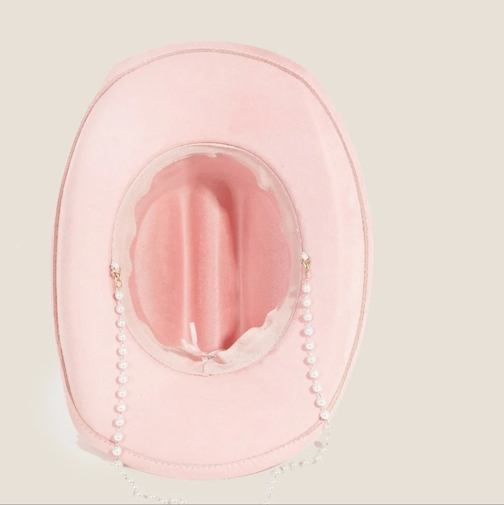 Pink Ornate Band Cowboy Hat with Pearl Chain